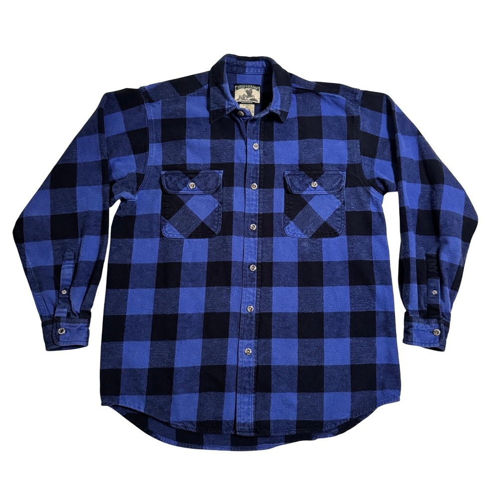 Field & Stream Heavy Outdoors VTG Flannel Shirt Large Tall Blue Buffalo Plaid